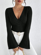 Blusa de Tricot Gola V Manga Flare Fiorenze