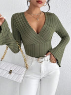 Blusa de Tricot Gola V Manga Flare Fiorenze