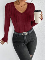Blusa de Tricot Gola v com Viés Contrastante Fiorenze