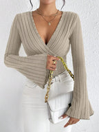 Blusa de Tricot Gola V Manga Flare Fiorenze