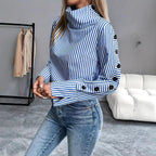 Blusa de Poliéster Listrada com Gola Alta Fiorenze