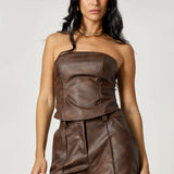 Top Strapless De Couro Sintético - CAFE