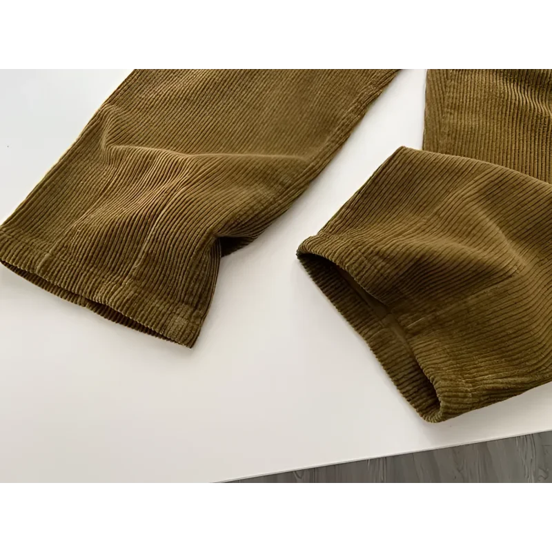 Calça Reta de Cintura Alta em Veludo Cotelê para Outono Fiorenze