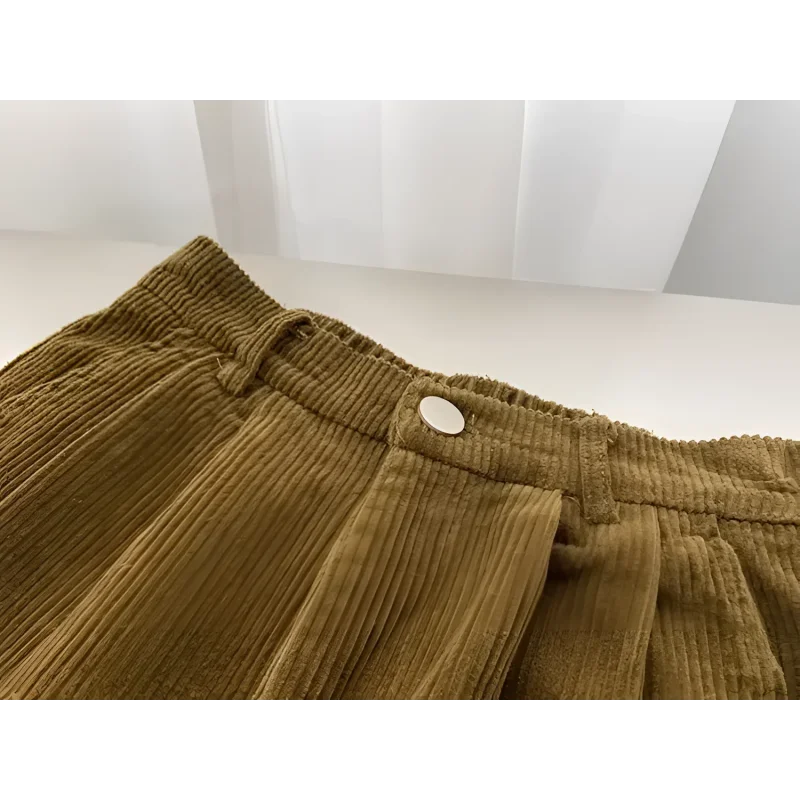 Calça Reta de Cintura Alta em Veludo Cotelê para Outono Fiorenze