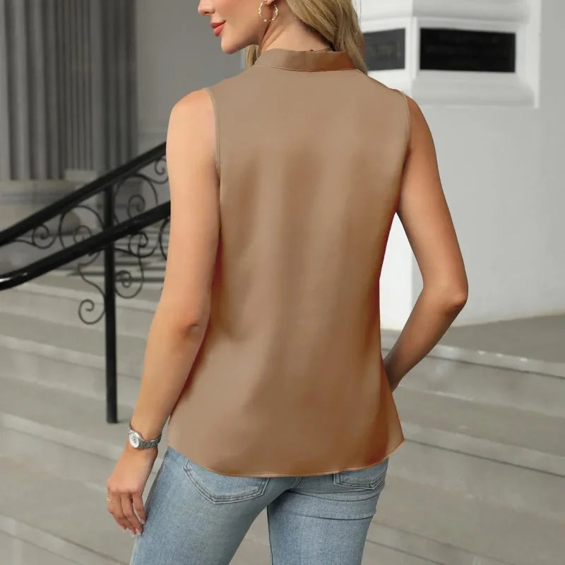 Blusa Regata em Seda Sintética com Decote v Fiorenze