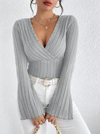 Blusa de Tricot Gola V Manga Flare Fiorenze