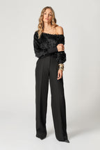 Blusa De Plumas Com Punho Canelado