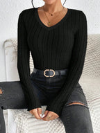 Blusa de Tricot Gola v com Viés Contrastante Fiorenze