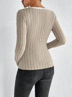 Blusa de Tricot Gola v com Viés Contrastante Fiorenze