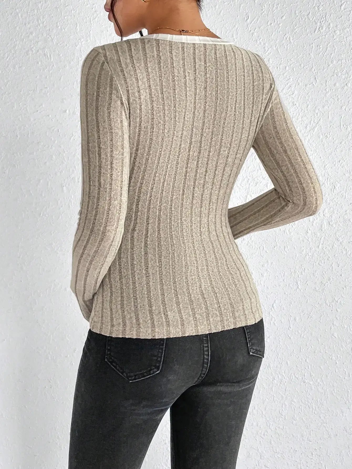 Blusa de Tricot Gola v com Viés Contrastante Fiorenze