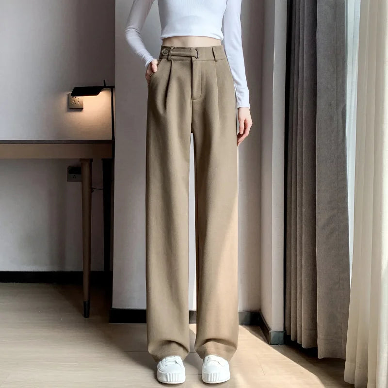 Calça Pantalona de Cintura Alta em Lã para Uso Casual Fiorenze