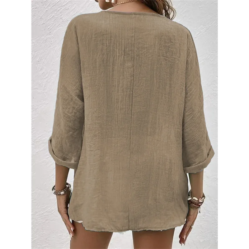 Blusa de Poliéster Gola V com Botões Manga Longa Fiorenze