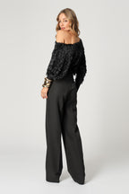 Blusa De Plumas Com Punho Canelado
