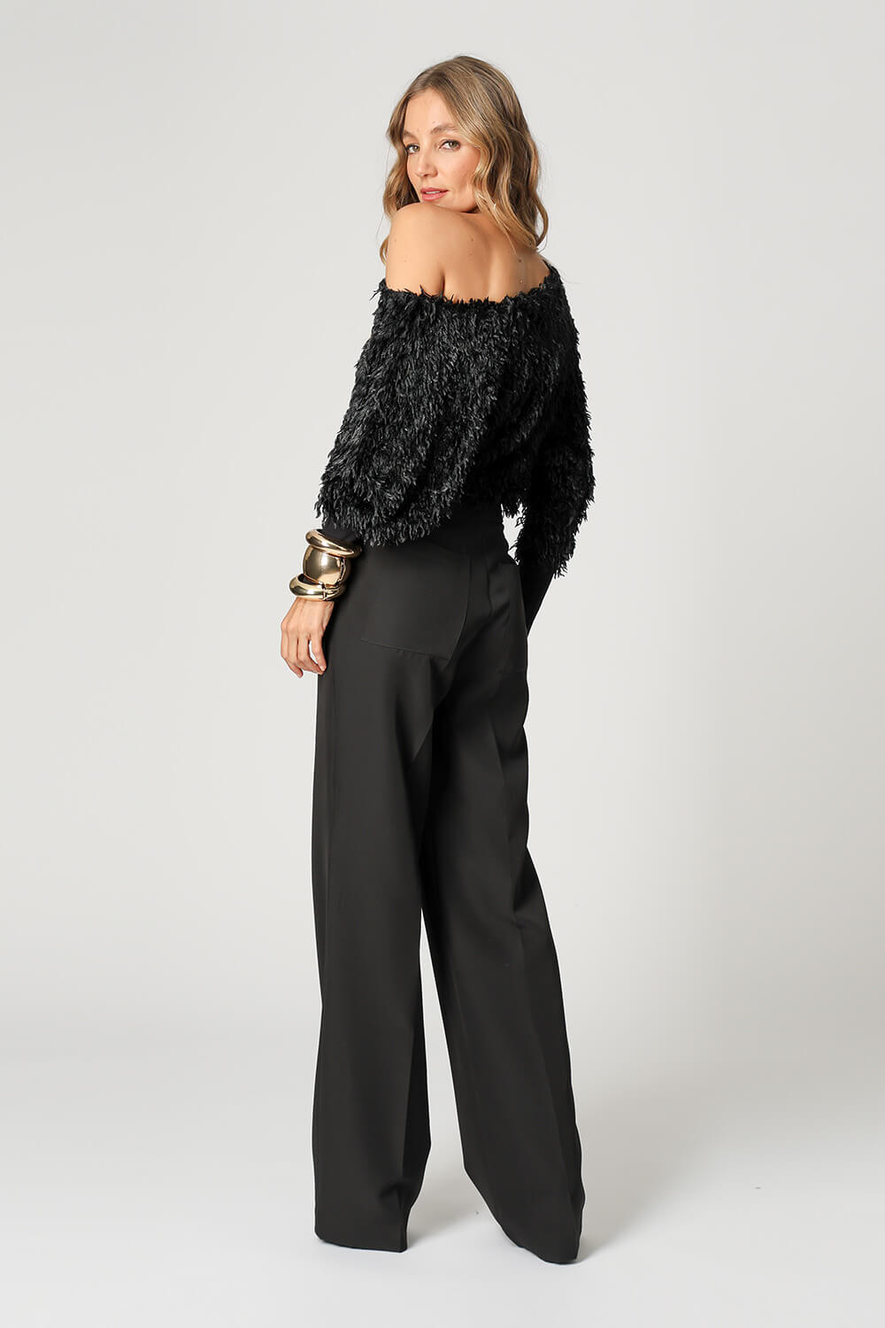 Blusa De Plumas Com Punho Canelado