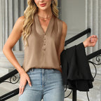 Blusa Regata em Seda Sintética com Decote v Fiorenze