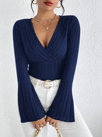 Blusa de Tricot Gola V Manga Flare Fiorenze