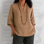 Blusa de Tecido Fluido Gola v Túnica Solta Fiorenze
