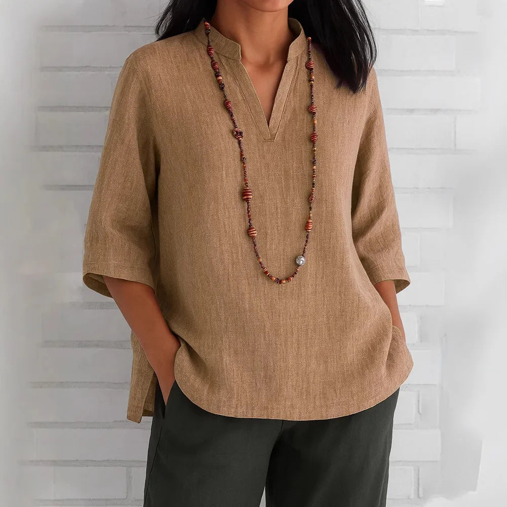 Blusa de Tecido Fluido Gola v Túnica Solta Fiorenze