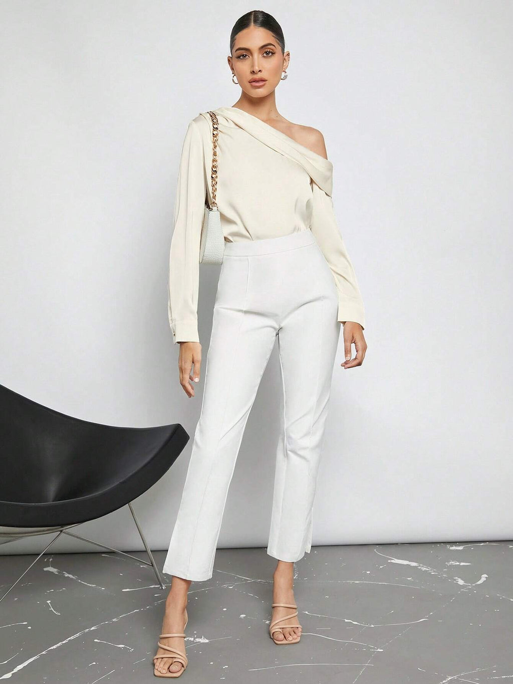 Blusa Elegante de Um Ombro Só - França