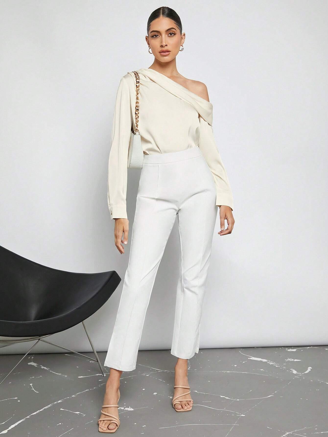 Blusa Elegante de Um Ombro Só - França