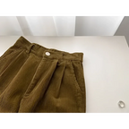 Calça Reta de Cintura Alta em Veludo Cotelê para Outono Fiorenze