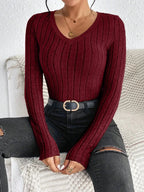 Blusa de Tricot Gola v com Viés Contrastante Fiorenze