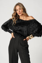 Blusa De Plumas Com Punho Canelado
