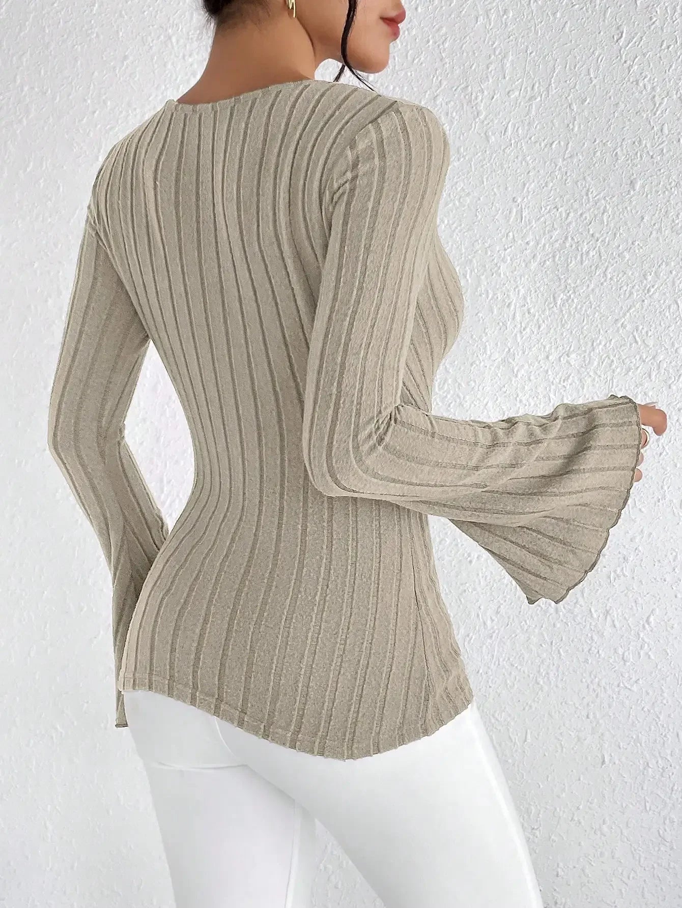 Blusa de Tricot Gola V Manga Flare Fiorenze
