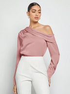 Blusa Elegante de Um Ombro Só - França