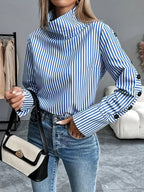 Blusa de Poliéster Listrada com Gola Alta Fiorenze