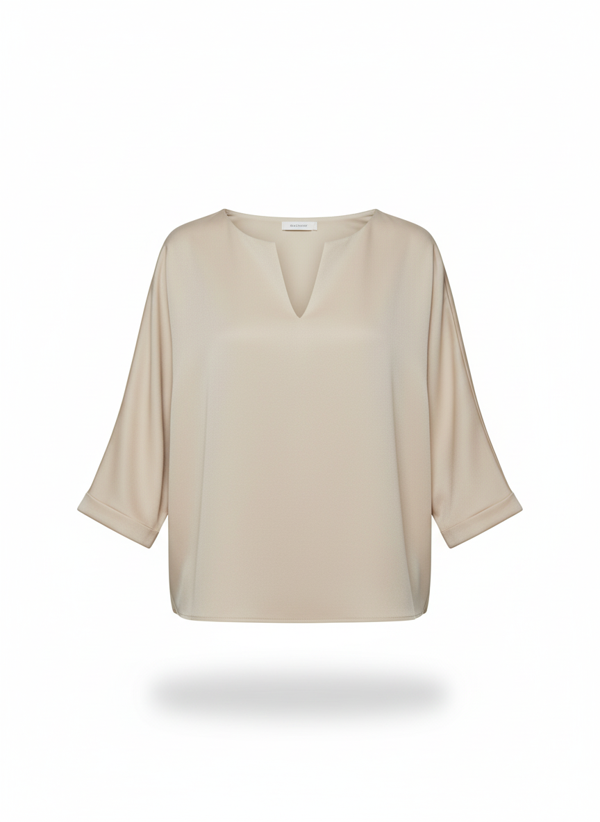 Blusa Lisa Manga 3/4 com Decote em V - Fiorenze