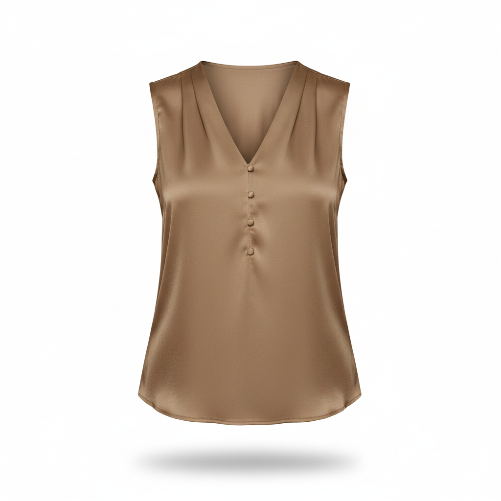 Blusa Regata em Seda Sintética com Decote v Fiorenze