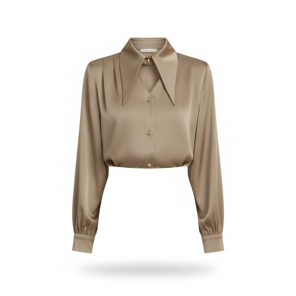 Blusa Social em Cetim com Gola Clássica e Botões Fiorenze