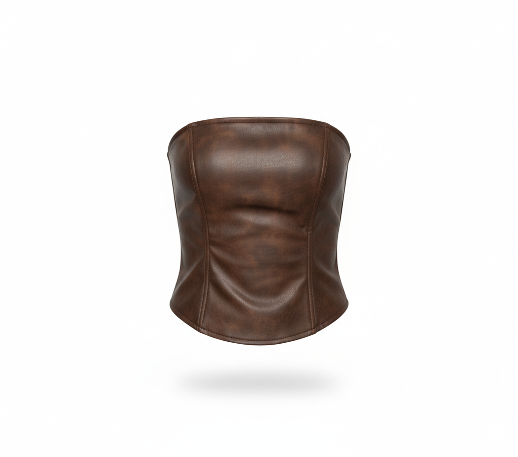 Top Strapless De Couro Sintético - CAFE