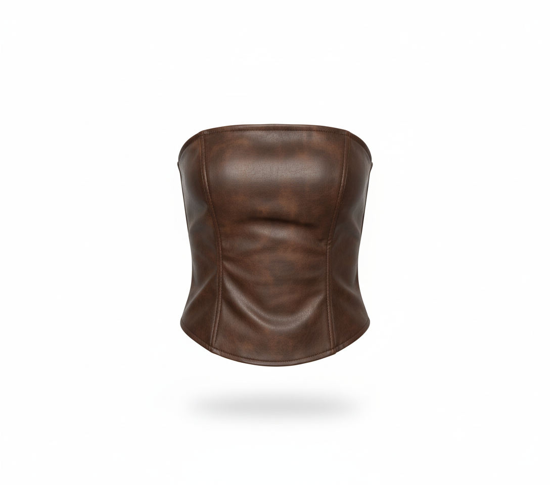 Top Strapless De Couro Sintético - CAFE