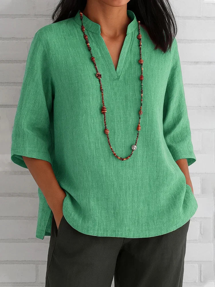Blusa de Tecido Fluido Gola v Túnica Solta Fiorenze
