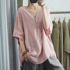 Blusa de Chiffon Gola v Modelagem Solta Manga Três Quartos Fiorenze