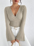 Blusa de Tricot Gola V Manga Flare Fiorenze