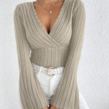 Blusa de Tricot Gola V Manga Flare Fiorenze