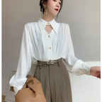 Blusa Social em Cetim com Gola Clássica e Botões Fiorenze