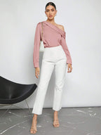 Blusa Elegante de Um Ombro Só - França