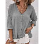 Blusa de Poliéster Gola V com Botões Manga Longa Fiorenze