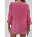 Blusa de Poliéster Gola V com Botões Manga Longa Fiorenze