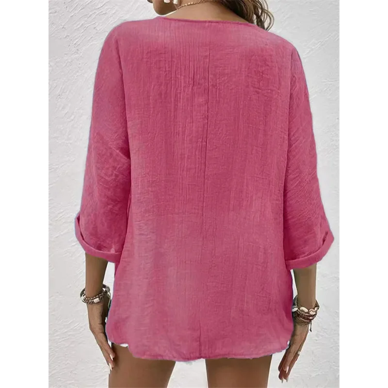 Blusa de Poliéster Gola V com Botões Manga Longa Fiorenze