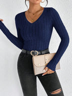 Blusa de Tricot Gola v com Viés Contrastante Fiorenze