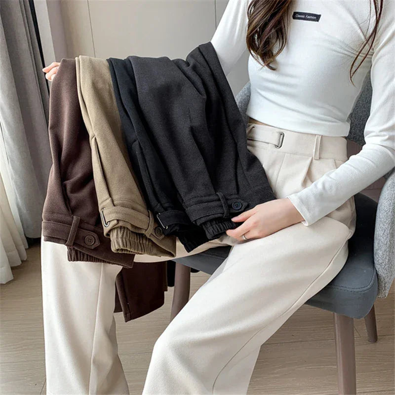 Calça Pantalona de Cintura Alta em Lã para Uso Casual Fiorenze