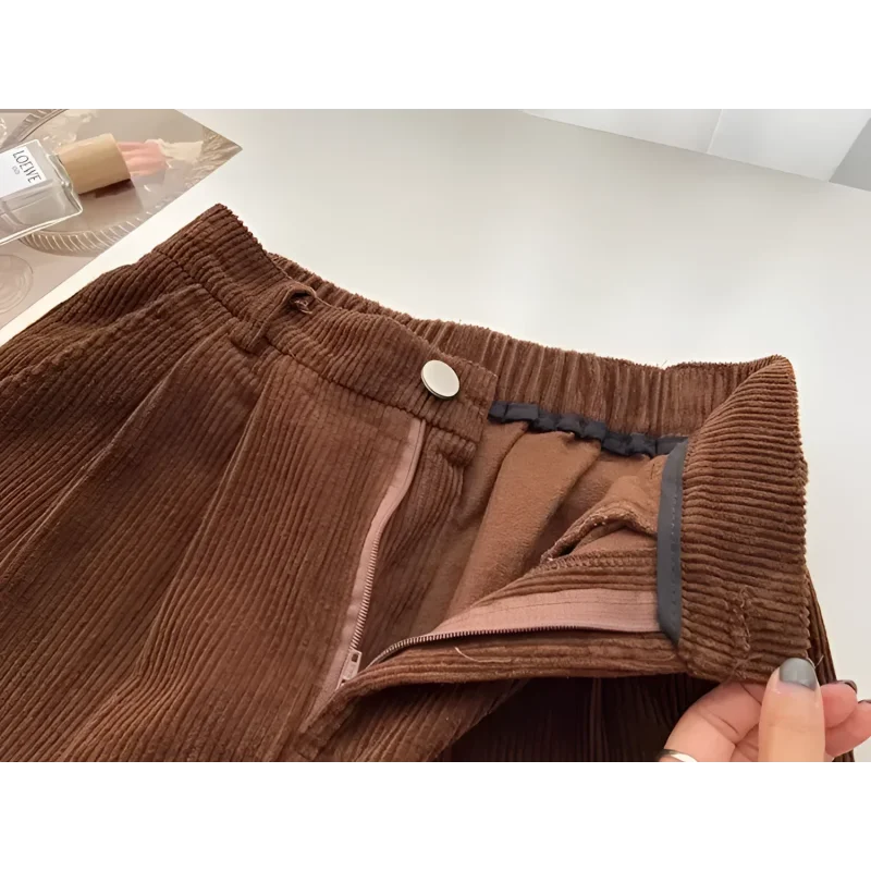 Calça Reta de Cintura Alta em Veludo Cotelê para Outono Fiorenze