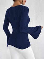Blusa de Tricot Gola V Manga Flare Fiorenze