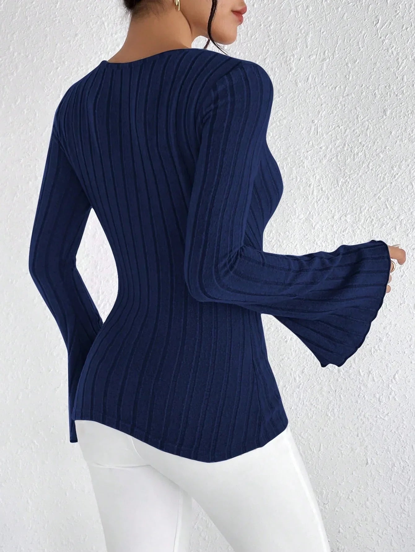 Blusa de Tricot Gola V Manga Flare Fiorenze