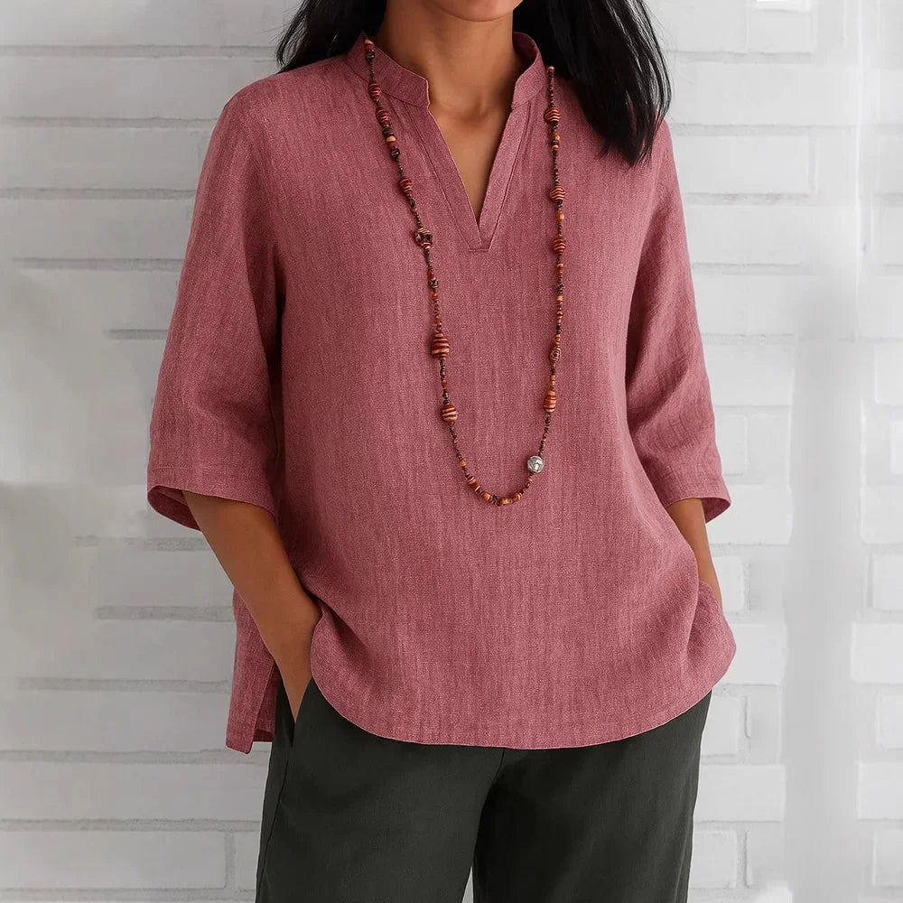 Blusa de Tecido Fluido Gola v Túnica Solta Fiorenze